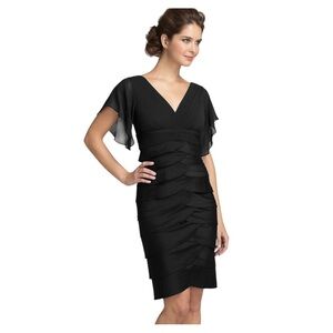 Adrianna Papell Flutter Sleeve Elegant Black Ruffle Dress